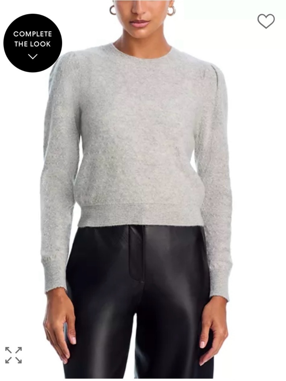 Frame Denim Heather Gray Crewneck Puff-Shoulder Sweater